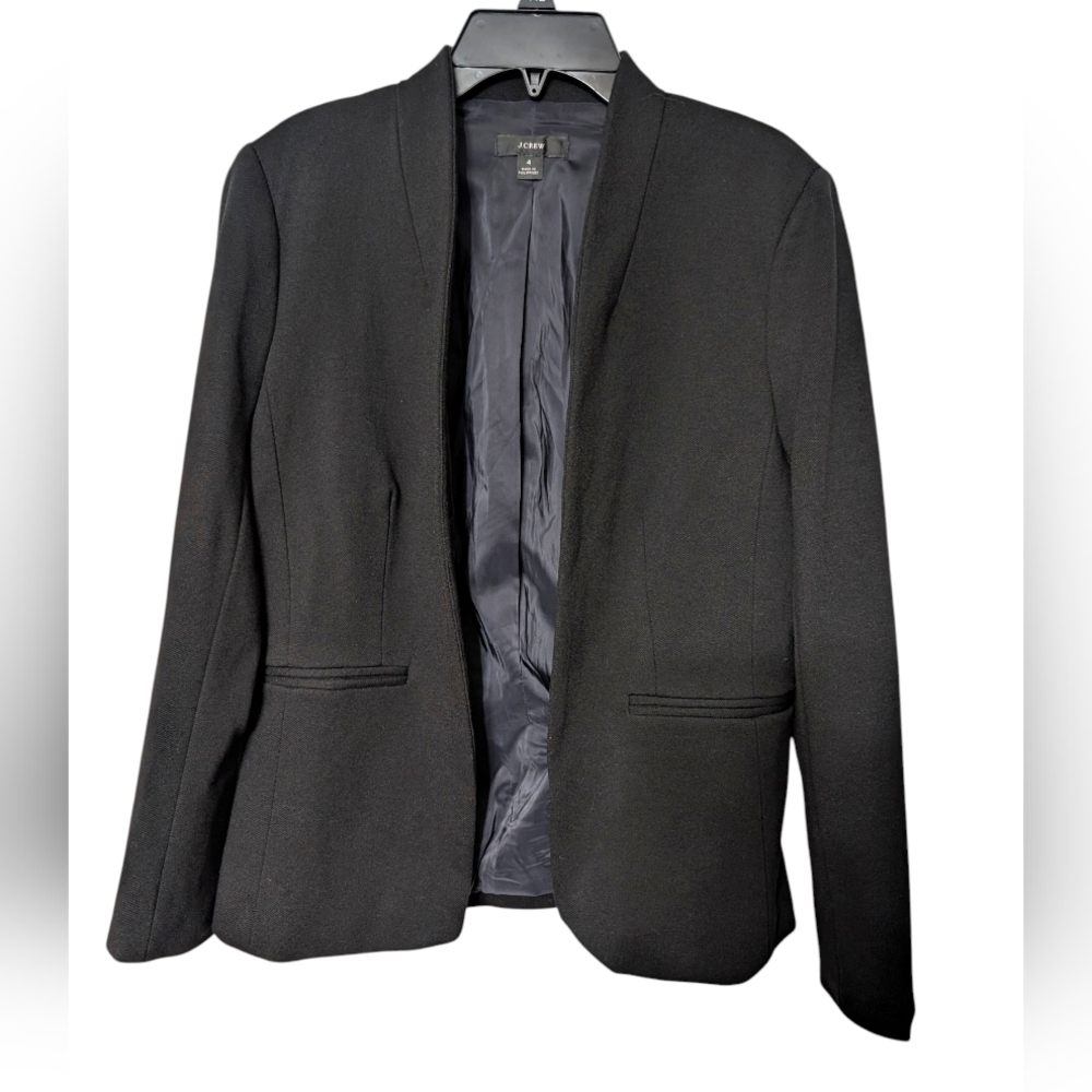 J. Crew Open Front Black Stretch Twill Going Out Business Casual Blazer Size 4